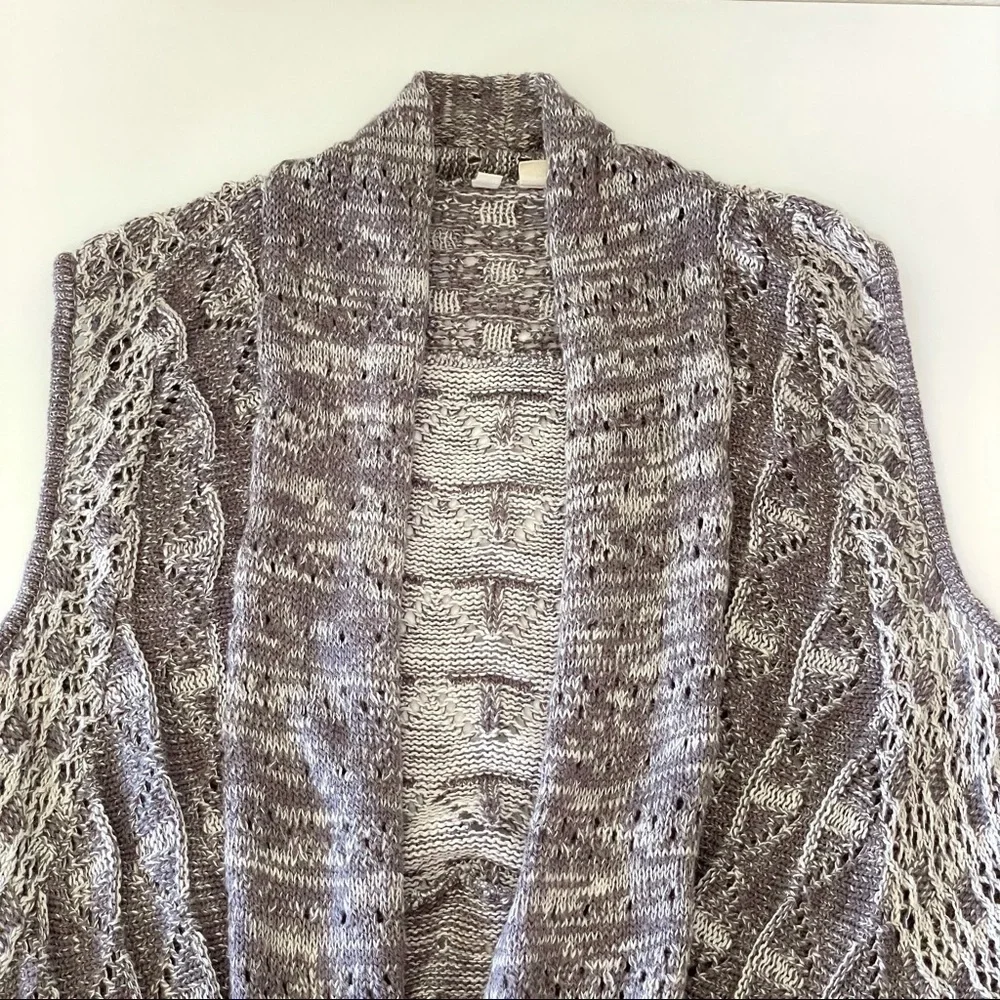 Anthropologie Moth Lavena Pointelle Draped Open Front Cardigan Sweater Vest Grey